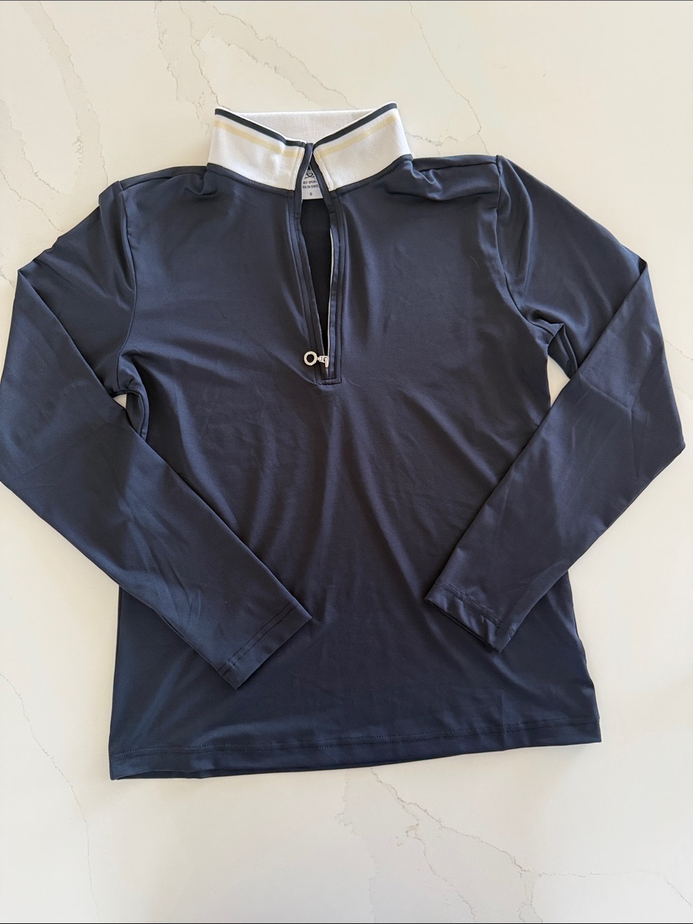 Daily Sports Navy Long Sleeve Zip Polo with White Trim